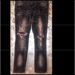 Distressed Blue Asphalt Skinny Jeans